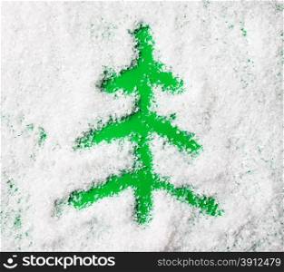 Christmas tree shape on snow background
