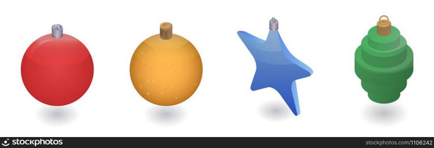 Christmas tree toys icon set. Isometric set of Christmas tree toys vector icons for web design isolated on white background. Christmas tree toys icon set, isometric style