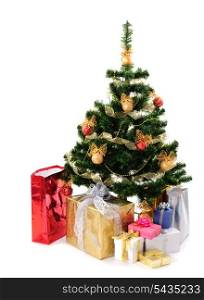 christmas tree with different gifts isolated on white