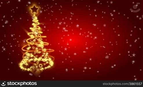 Christmas tree with light on red background