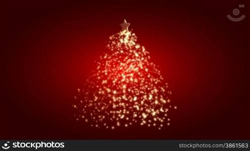 Christmas tree with light on red background (loop)
