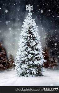 Christmas tree with snow 3d illustrated
