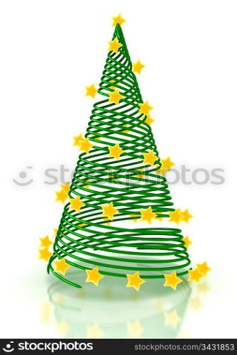 Christmas tree with stars over white. 3d render