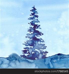 Christmas Watercolour Blue Tree Design Background in Watercolor style XMAS pine tree and snow illustration of Christmas New Year. Blue color aquarelle background. Brush painting Christmas fir.. Christmas Watercolour Blue Tree Design Background in Watercolor style XMAS pine tree and snow illustration of Christmas New Year. Blue color aquarelle background. Brush painting Christmas fir
