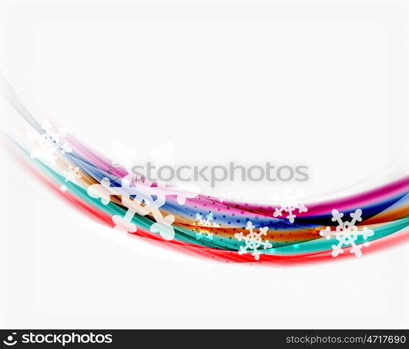 Christmas wave abstract background, curve line with snowflakes