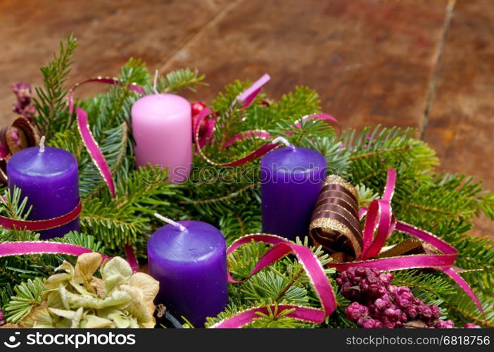 Christmas wreath advent wreath on wooden background with copy space