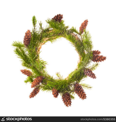 Christmas wreath from spruce branches with cones