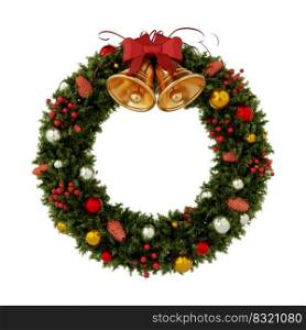Christmas wreath isolated with clipping path 3d render