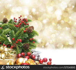 Christmas wreath on a glittery gold background