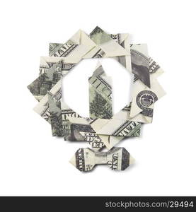 Christmas wreath origami. Christmas wreath origami banknotes on a white background. Handmade