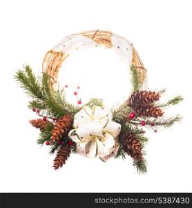Christmas wreath with bow and fir branches