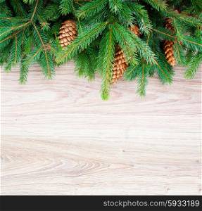 christmas wreath with lights. christmas fresh evergreen tree branches with pine cones