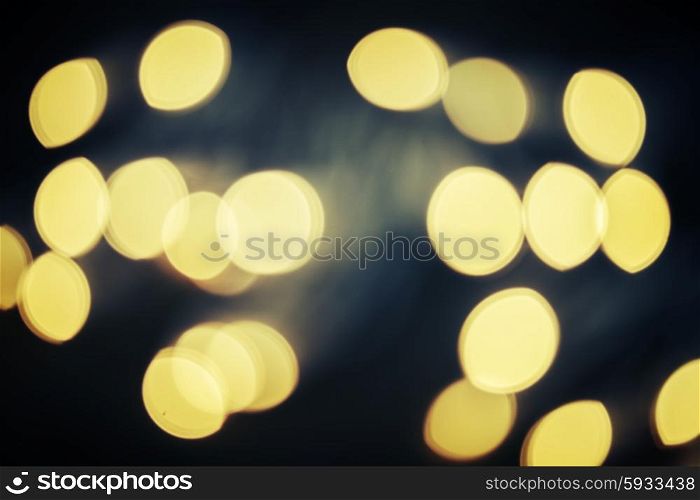 christmas yellow lights blue bokeh defocused background. christmas lights defocused background
