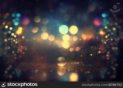 christmas yellow lights bokeh defocused dark background. christmas lights defocused background