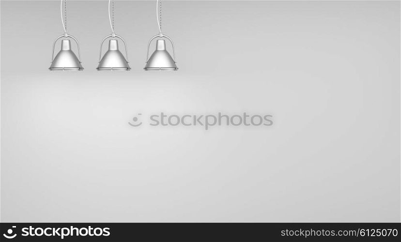 Chrome lanterns over the gray wall background 3d render