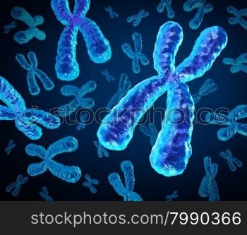 Chromosomes group as a concept for a human biology x structure containing dna genetic information as a medical symbol for gene therapy or microbiology genetics research.