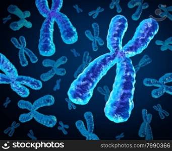 Chromosomes group as a concept for a human biology x structure containing dna genetic information as a medical symbol for gene therapy or microbiology genetics research.