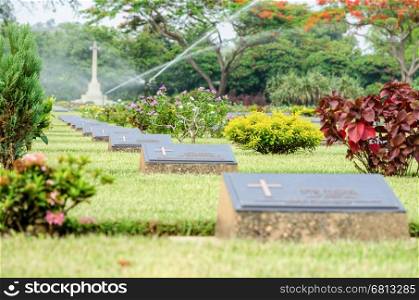 Chungkai War Cemetery this is historical monuments where to respect prisoners of the World War 2 who rest in peace here, Kanchanaburi Province, Thailand