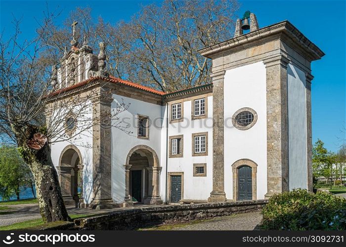 Church and roman bridge in Ponte de Lima, Oldest city in Portugal. It is named for a long medieval bridge that runs across the Lima River. 18th C. Sao Francisco church.