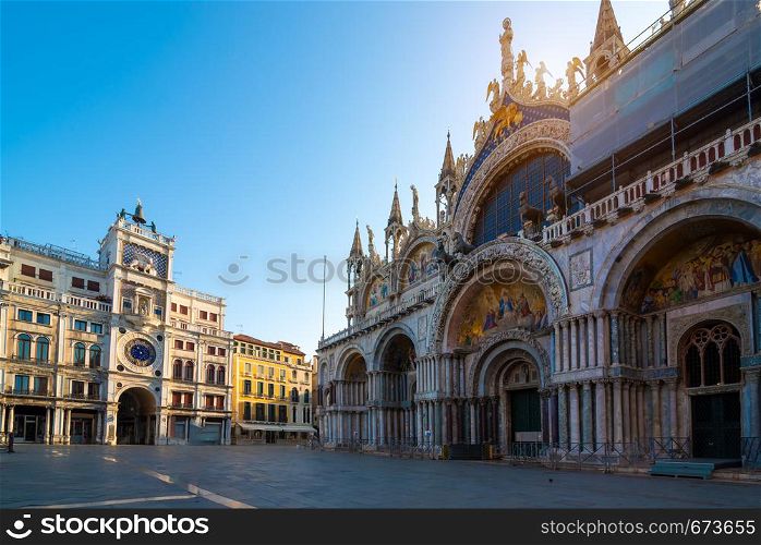 Church and Zodiac clock on San Marco square in Venice
