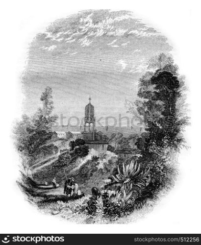 Church at Cephalonia, vintage engraved illustration. Magasin Pittoresque 1843.