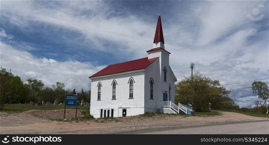 Church at roadside, Cabot Trail, Cape Breton Island, Nova Scotia, Canada