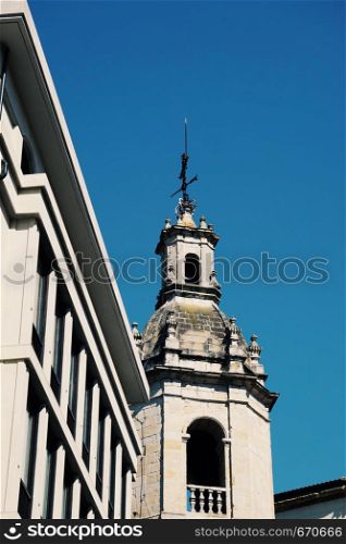 church cathedral architecture in Bilbao city Spain, monument in the street
