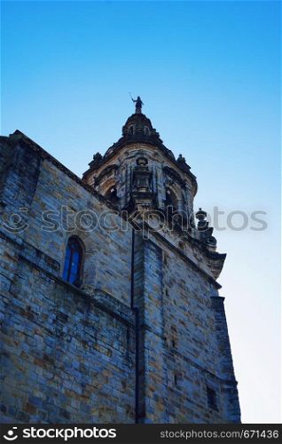 church cathedral architecture in Bilbao city Spain, monument in the street