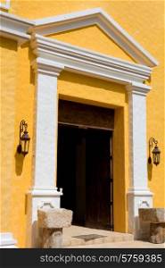 church door of Xcaret in yucatan, mexico