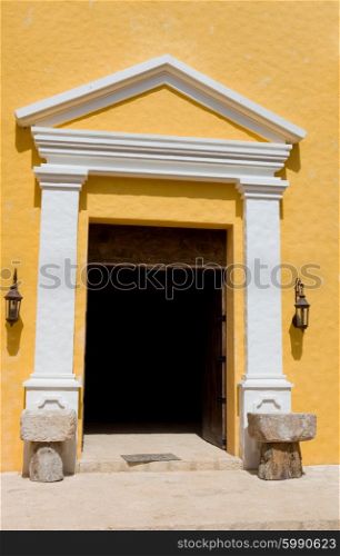 church door of Xcaret in yucatan, mexico