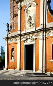 church in the mozzate closed brick tower sidewalk italy lombardy old