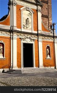 church in the mozzate closed brick tower sidewalk italy lombardy old