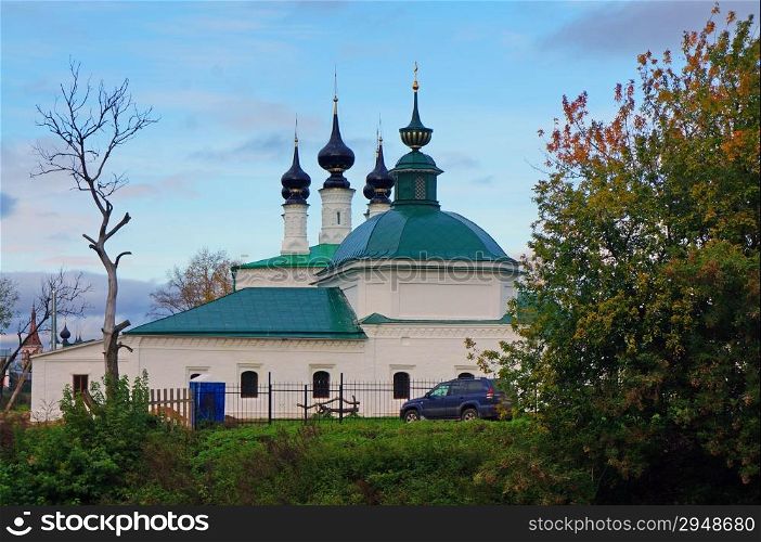 Church in the Russian city of Suzdal in autumn at sunset