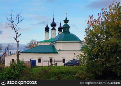 Church in the Russian city of Suzdal in autumn at sunset