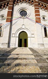 church in the varano borghi closed brick tower sidewalk italy lombardy old