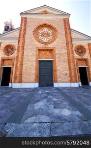 church in the vergiate closed brick tower sidewalk italy lombardy old