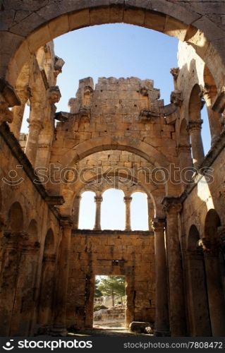 Church inside in monastery Alahan, Turkey