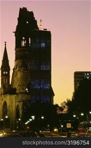 Church lit up at night, Kaiser Wilhelm Church, Berlin, Germany