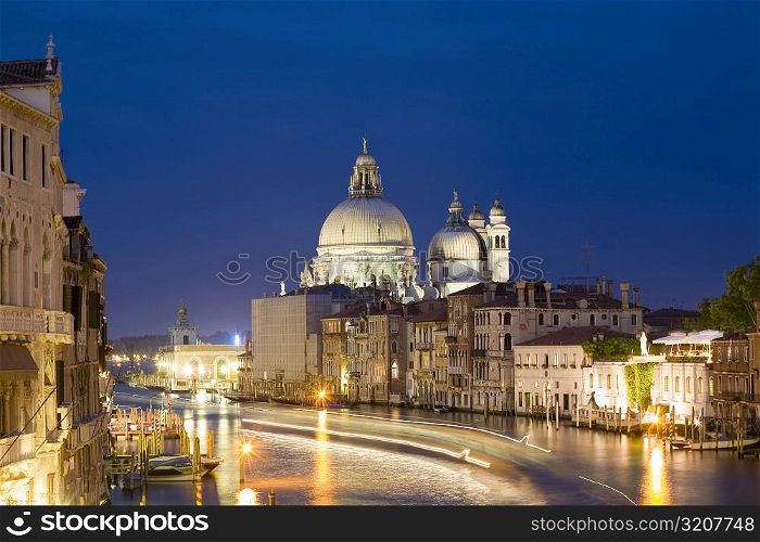 Church lit up at night, Santa Maria Della Salute, Grand Canal, Venice, Italy