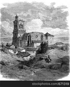 Church of Arcos de la Frontera, vintage engraved illustration. Le Tour du Monde, Travel Journal, (1865).