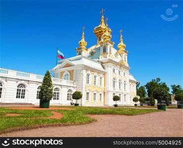 Church of grand palace in Peterhof, Russia
