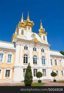 Church of grand palace in Peterhof, Russia. sunny day