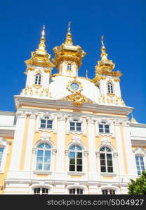 Church of grand palace in Peterhof, Russia. sunny day