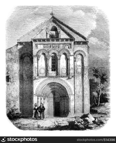 Church of Loupiac, the department of Gironde, vintage engraved illustration. Magasin Pittoresque 1844.