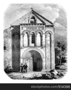 Church of Loupiac, the department of Gironde, vintage engraved illustration. Magasin Pittoresque 1844.