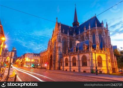Church of Our Blessed Lady of the Sablon at sunset, Brussels, Belgium. Brussels at sunset, Brussels, Belgium