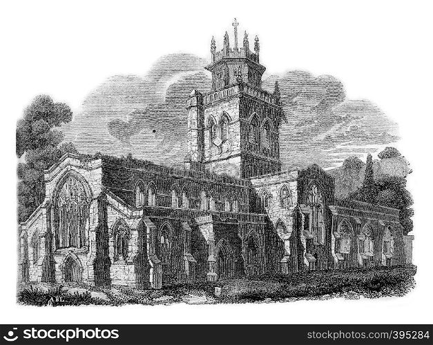 Church of Pontefract, vintage engraved illustration. Colorful History of England, 1837.