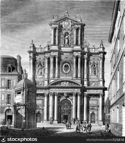 Church of Saint Louis, now Saint Paul, street Saint Antoine, Paris, vintage engraved illustration. Magasin Pittoresque 1846.