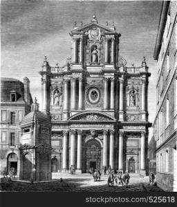 Church of Saint Louis, now Saint Paul, street Saint Antoine, Paris, vintage engraved illustration. Magasin Pittoresque 1846.