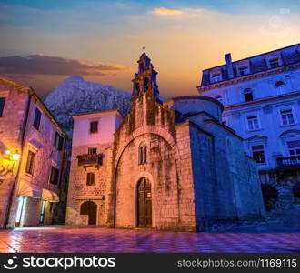 Church of Saint Luke in Kotor at sunrise, Montenegro. Church of Saint Luke